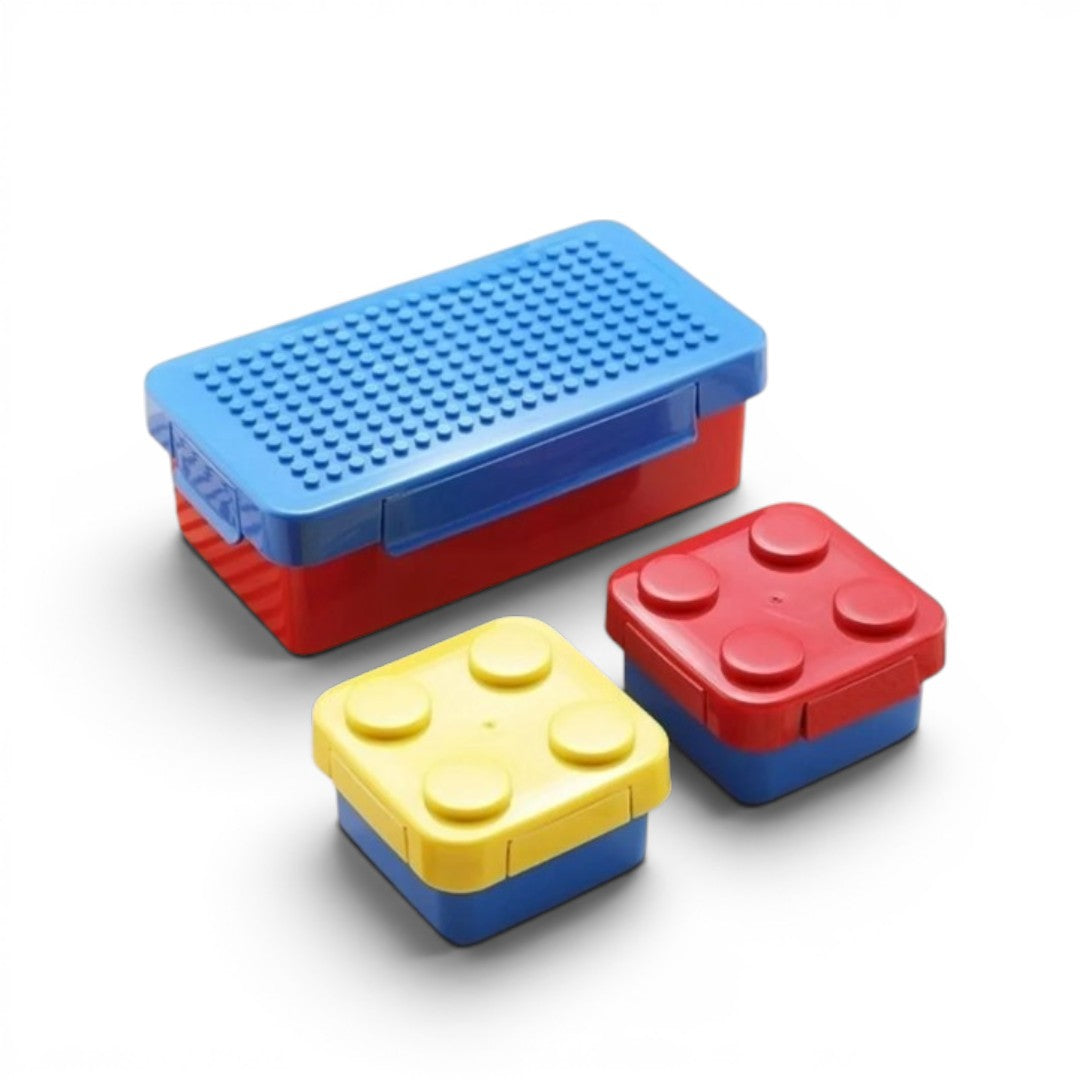 Kids 3-Piece DIY Pixel Art Lunch Box Set | 750ml Lunch Box + 2 x 165ml Snack Boxes | Building Block Bento Lunch Box for School
