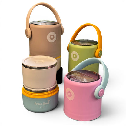 Double Layer Stainless Steel Lunch Pot 580ml with Foldable Spoon | 2 x 290ml Insulated Food Container for School, Office & Travel