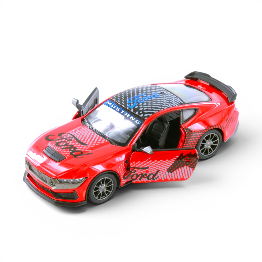 Kinsmart 1:38 2024 Ford Mustang Dark Horse Livery Edition Die-Cast Metal Model Car | Pull Back Action | Opening Doors | Collectible Toy Car