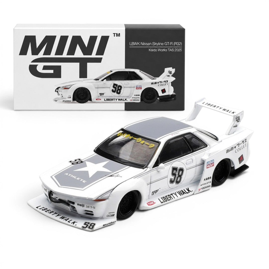 MINIGT LIBERTY WALK GT R White (トイザらス限定) MINI GT 1:64 LBWK Nissan Skyline GT-R (R32) Kaido Works TAS 2025