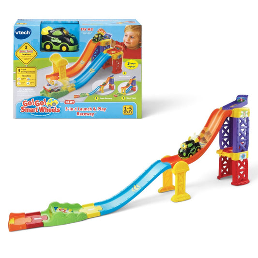 VTech Go! Go! Smart Wheels 3-in-1 Launch & Play Raceway | Interactive Car Track Playset with SmartPoint Race Car | Educational Toy for Ages 1–5