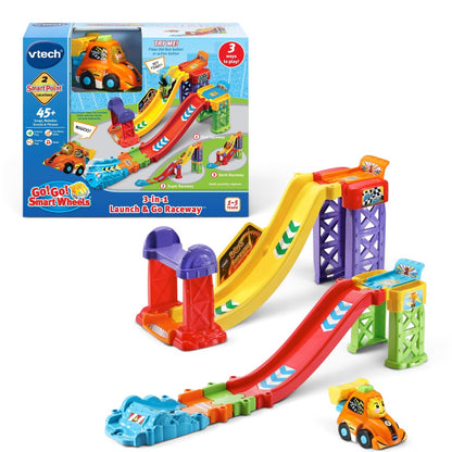 VTech Go! Go! Smart Wheels 3-in-1 Launch & Go Raceway | Interactive Race Track Playset with SmartPoint Race Car | Educational Toy for Ages 1–5