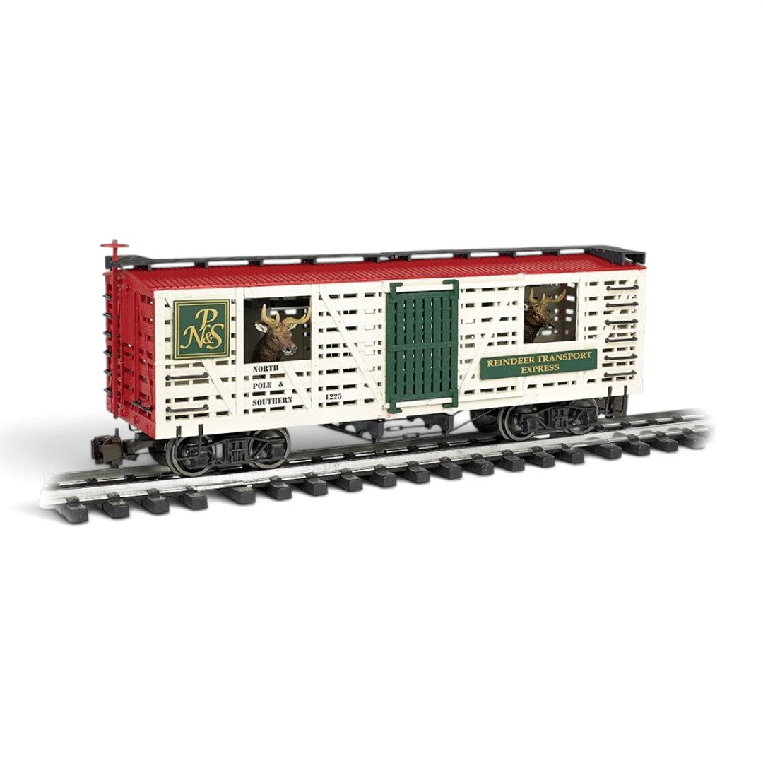 Bachmann NP&S Reindeer Transport Express Animated Stock Car | Large Scale G Gauge Christmas Rolling Stock