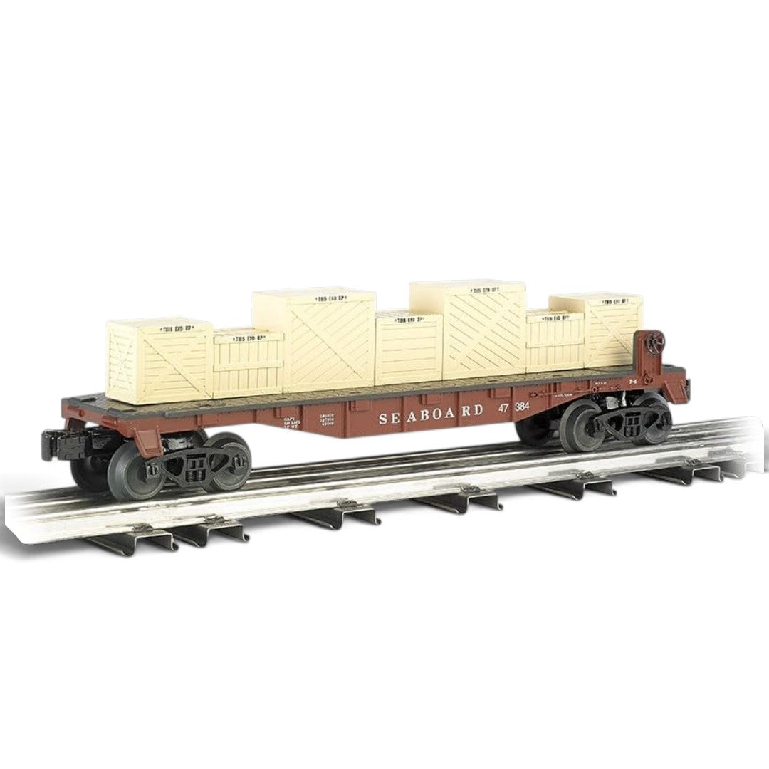 Bachmann Seaboard Flat Car with Crates | O Scale Rolling Stock Freight Car