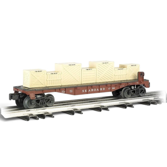 Bachmann Seaboard Flat Car with Crates | O Scale Rolling Stock Freight Car