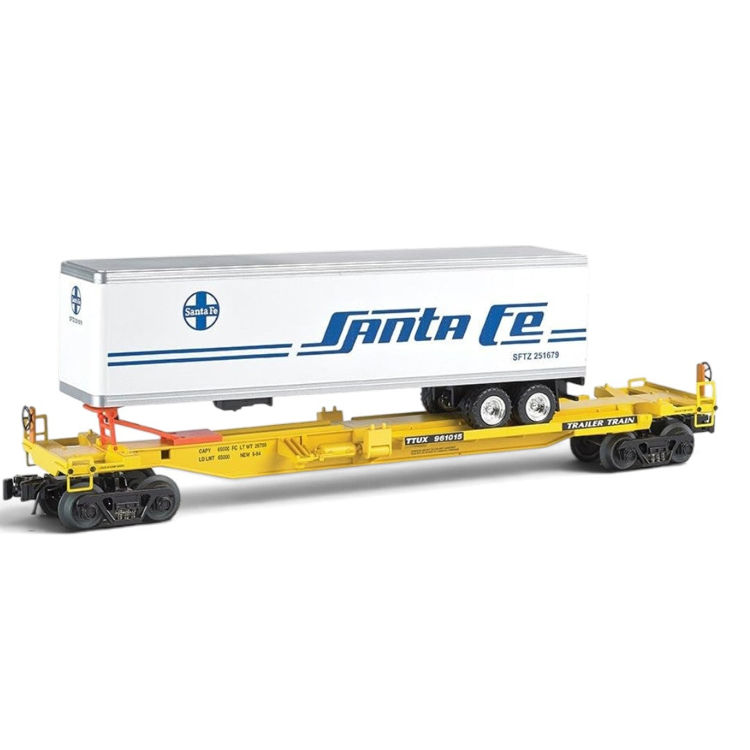 Williams by Bachmann Front Runner Intermodal Car with Santa Fe Trailer – O Scale 3-Rail Freight Car