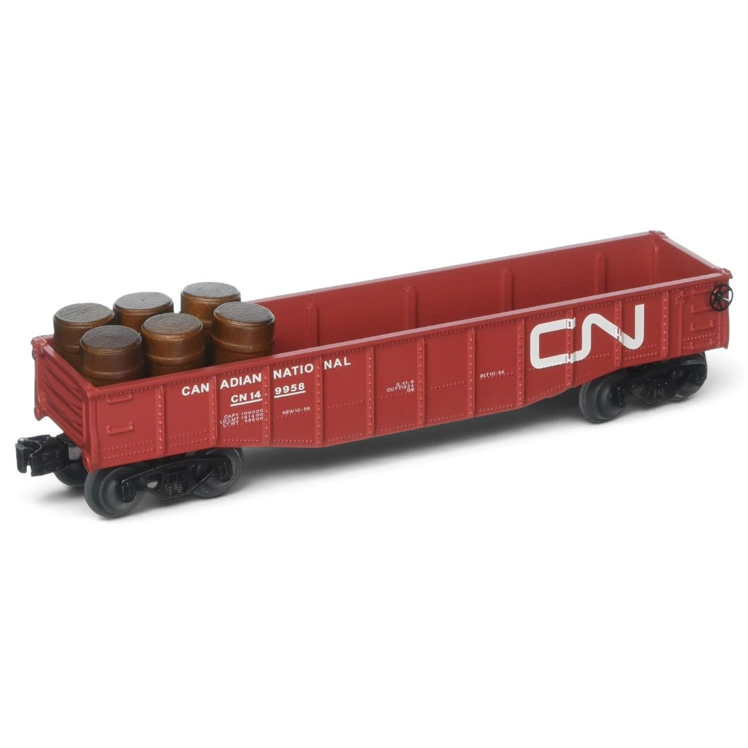 Williams by Bachmann Canadian National Gondola with 6 Wooden Barrels – O Scale 3-Rail Freight Car
