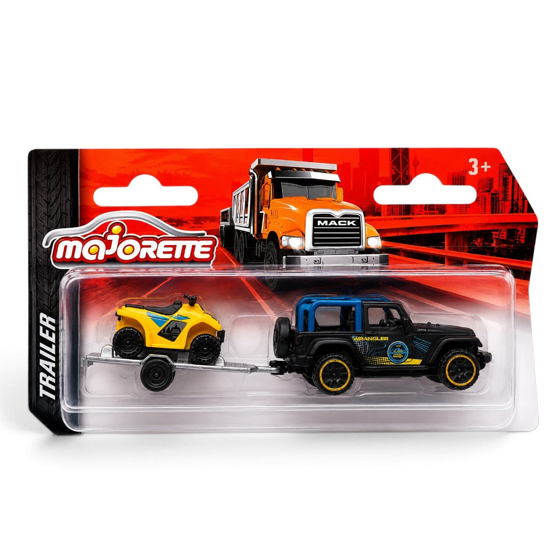 Majorette Jeep Wrangler with Quad Bike Trailer | Die-Cast SUV & ATV Toy Set | Collectible Vehicle Set for Kids 3+