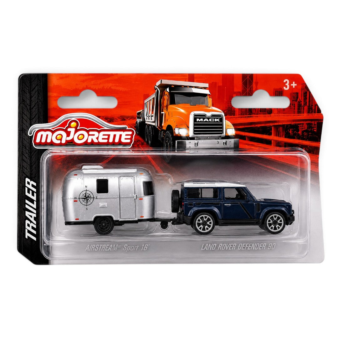 Majorette Land Rover Defender 90 with Airstream Sport 16 Travel Trailer | Die-Cast SUV & Caravan Toy Set for Kids 3+