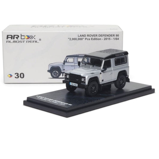 Almost Real 1:64 Land Rover Defender 90 “2,000,000th” Pcs Edition 2015 Silver Die-Cast Scale Model SUV with Display Base