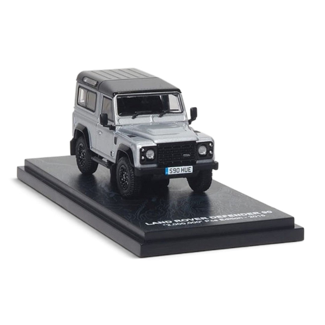 Almost Real 1:64 Land Rover Defender 90 “2,000,000th” Pcs Edition 2015 Silver Die-Cast Scale Model SUV with Display Base