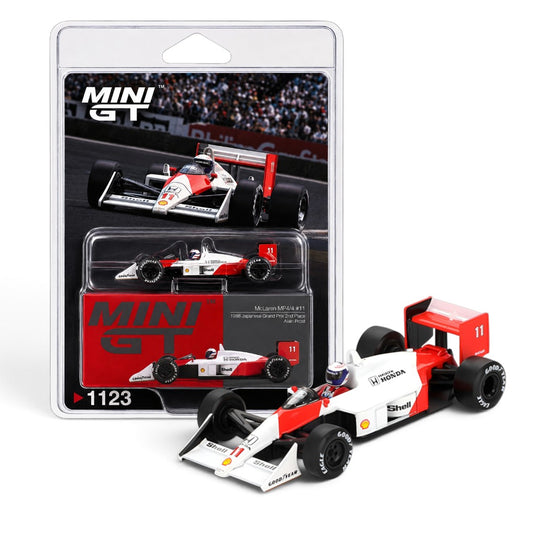 MINI GT 1:64 (Blister Pack) McLaren MP4/4 #11 Alain Prost 1988 Japanese Grand Prix 2nd Place Die-Cast F1 Model Car #1123