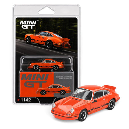 MINI GT 1:64 (Blister Pack) Porsche 911 Carrera RS 2.7 Tangerine with Black Livery Die-Cast Model Car #1142