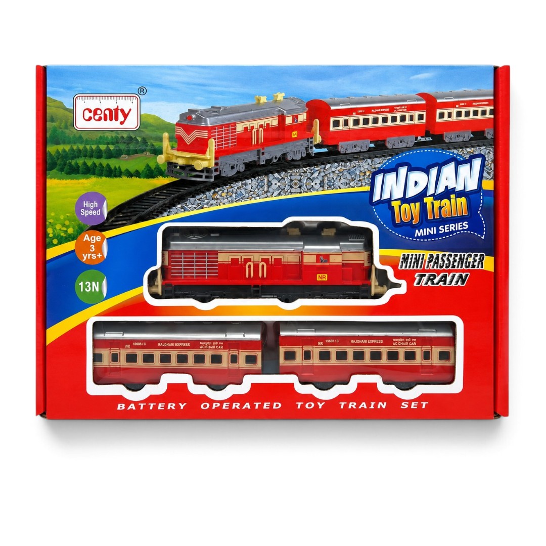 Centy 13-Piece Battery-Operated Indian Mini Passenger Train Set with 3-Piece Train, 10-Piece Track & High-Speed Engine for Kids 3+