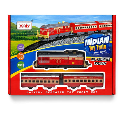 Centy 13-Piece Battery-Operated Indian Mini Passenger Train Set with 3-Piece Train, 10-Piece Track & High-Speed Engine for Kids 3+