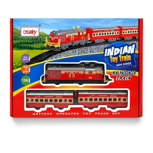 Centy 13-Piece Battery-Operated Indian Mini Passenger Train Set with 3-Piece Train, 10-Piece Track & High-Speed Engine for Kids 3+