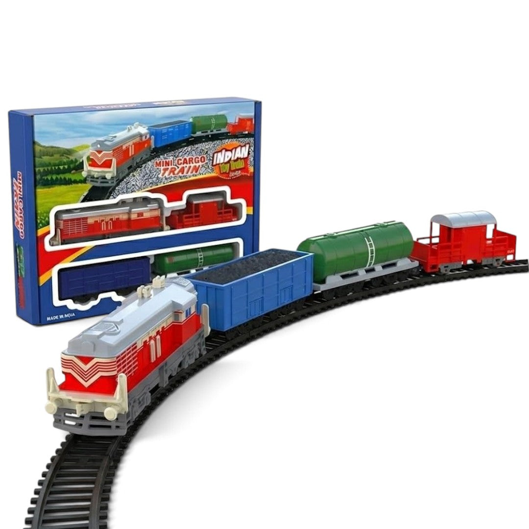 Centy 14-Piece Battery-Operated Indian Mini Cargo Train Set with 4-Piece Train, 10-Piece Track & High-Speed Engine for Kids 3+