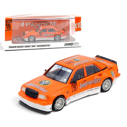 INNO64 1:64 Mercedes-Benz 190E Pandem Rocket Bunny Jägermeister #19 Die-Cast Model with Display Case