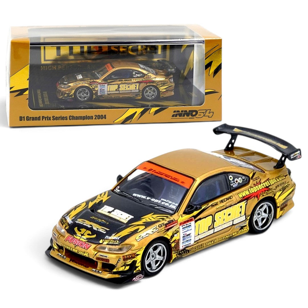 INNO64 Top Secret Nissan Silvia S15 D1 Grand Prix 2004 Champion 1:64 Diecast Model Car – Gold