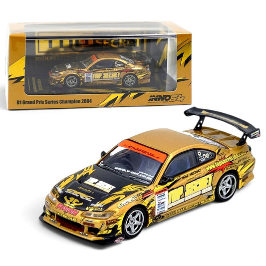 INNO64 Top Secret Nissan Silvia S15 D1 Grand Prix 2004 Champion 1:64 Diecast Model Car – Gold