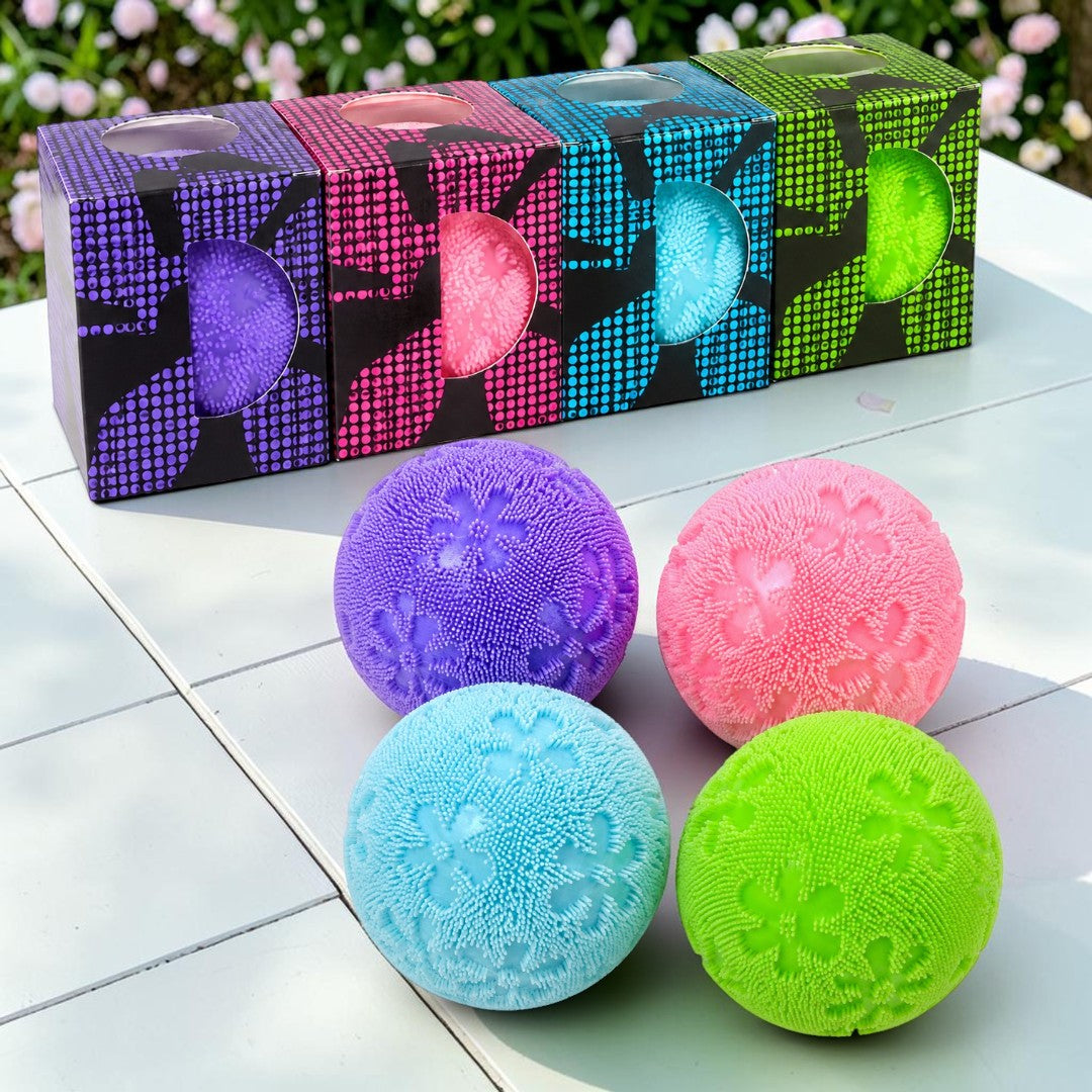 Textured Squeeze Stress Relief Ball with Flower Pattern – Soft Sensory Fidget Toy, 1 Pc Random Colour