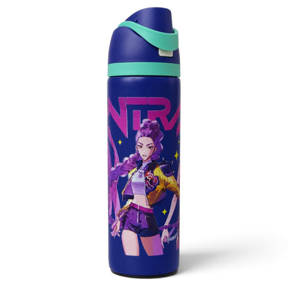 K-Pop Demon Hunters 800ml Stainless Steel Kids Water Bottle with Flip-Top Lid & Carry Handle – Blue