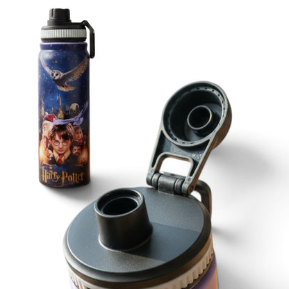 Harry Potter 800ml Stainless Steel Water Bottle with Drinking Spout, Carry Handle & Removable Lid – Hedwig Night Design