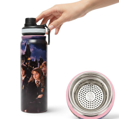 Harry Potter Hogwarts Trio Pink 800ml Stainless Steel Water Bottle with Drinking Spout, Carry Handle & Removable Lid