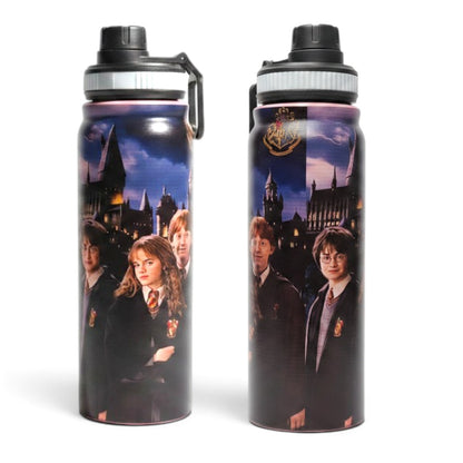 Harry Potter Hogwarts Trio Pink 800ml Stainless Steel Water Bottle with Drinking Spout, Carry Handle & Removable Lid