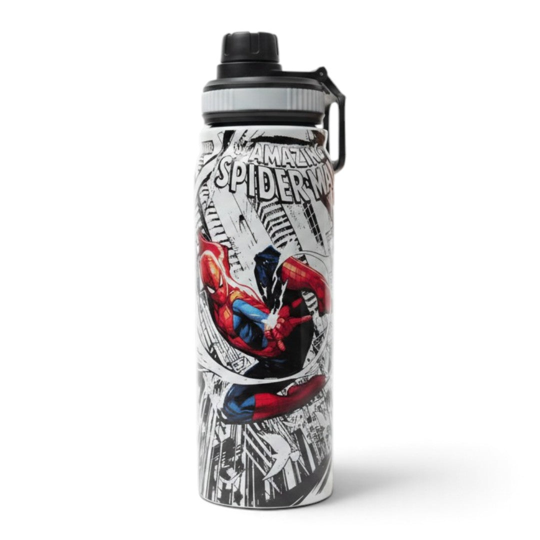 Spider-Man Web Swing 800ml Stainless Steel Water Bottle with Drinking Spout, Carry Handle & Removable Lid for Kids