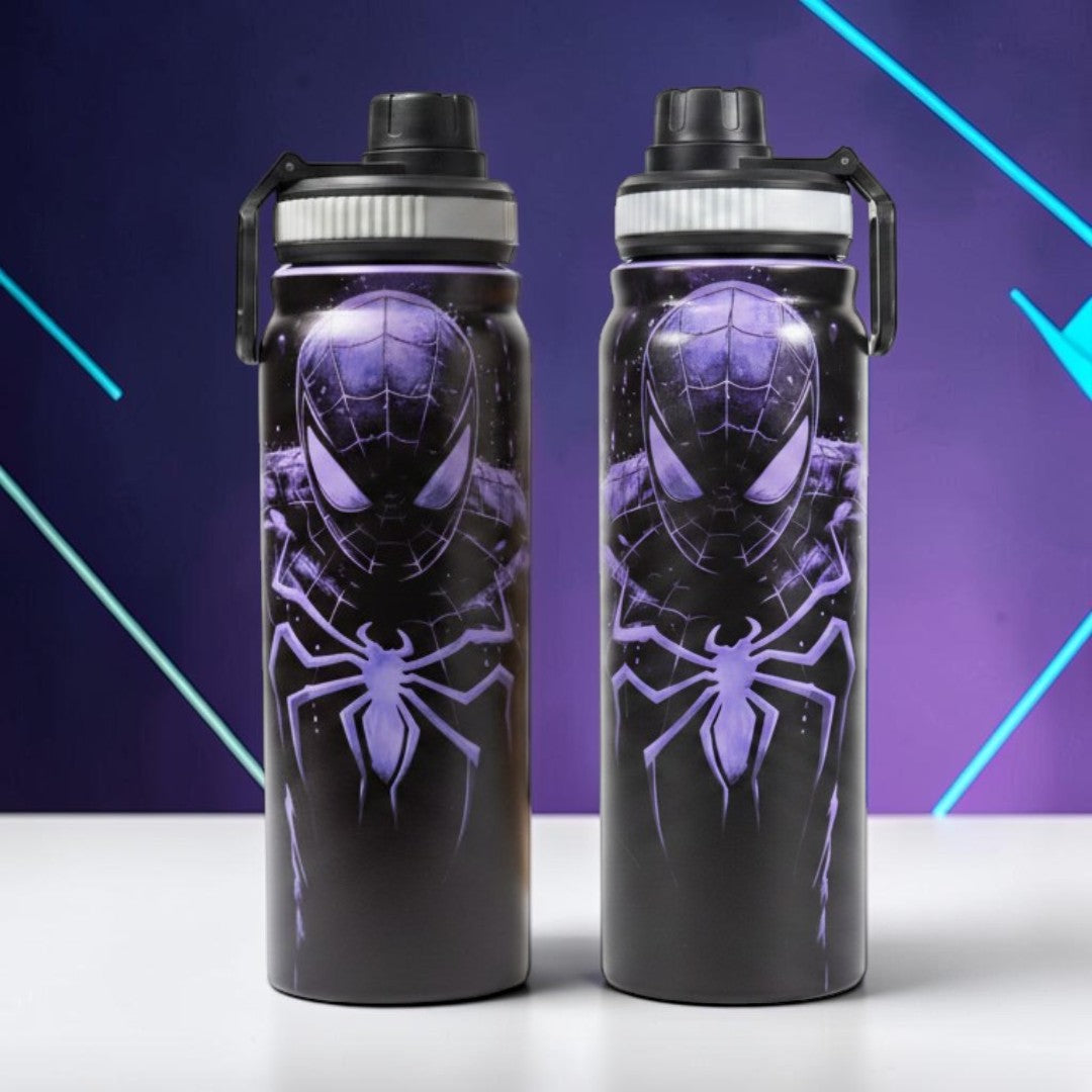 Spider-Man Shadow Web 800ml Stainless Steel Water Bottle with Drinking Spout, Carry Handle & Removable Lid for Kids