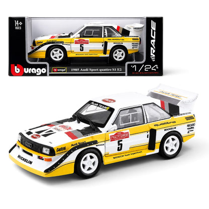 Bburago 1:24 Scale 1985 Audi Sport Quattro S1 E2 #5 Rally Car | Collectible Die-Cast Model for Adults