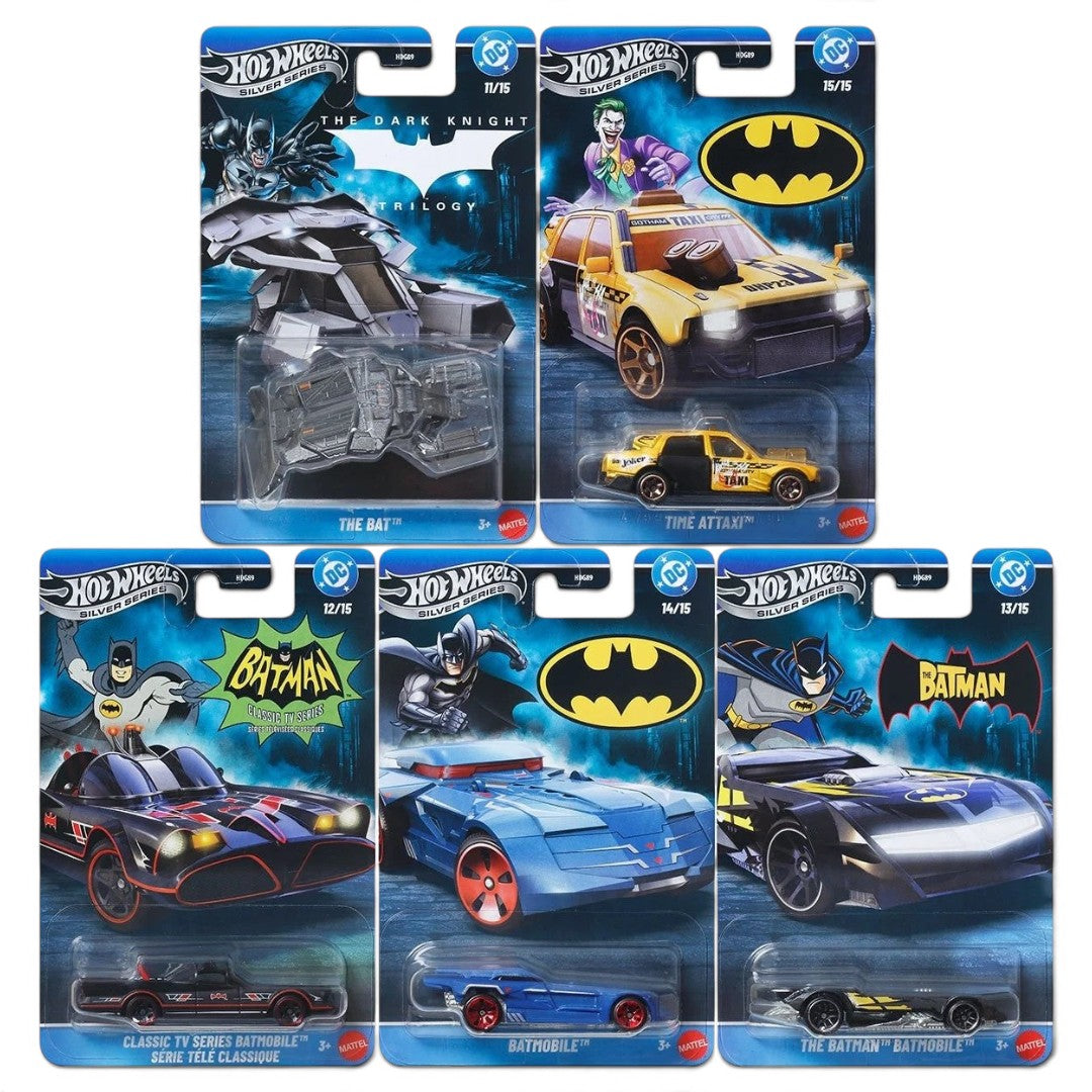 Hot Wheels 1:64 Scale Batman Silver Series Set of 5 | Batmobile & DC Collectible Die-Cast Cars