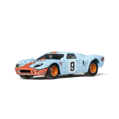 Hot Wheels Premium 1:64 Scale Gulf Racing Diorama Set of 4 | Collectible Die-Cast Cars with Real Riders