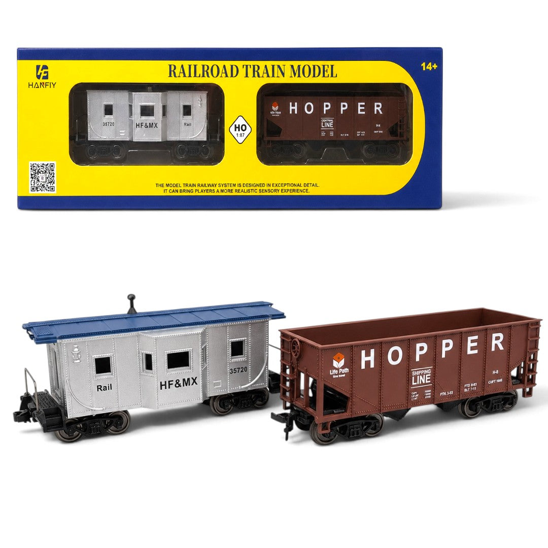 HANFIY 95003 HO Scale 1:87 Railroad Train Model 2-Piece Freight Wagon Set – HF&MX 35720 & Hopper Car, 14+
