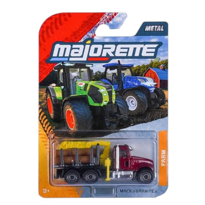 Majorette Mack Granite Log Truck Metal Die-Cast Farm Vehicle – Red, 3+ Years