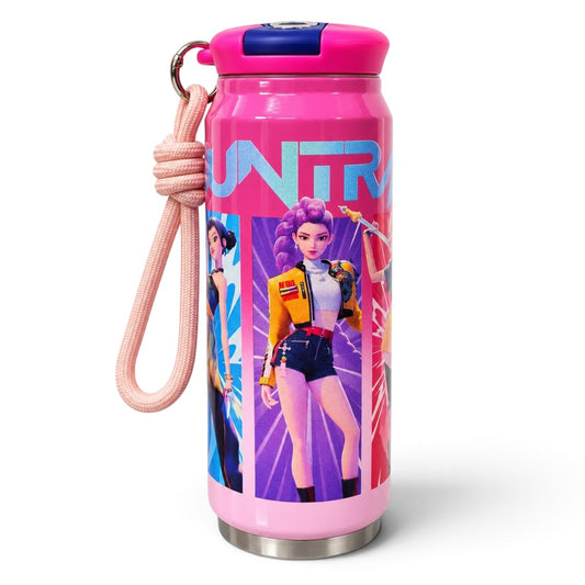 Huntrix 200ml Water Bottle with Flip Lid & Carry Strap – Pink