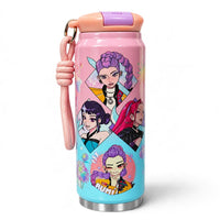 Huntrix 200ml Water Bottle with Flip Lid & Carry Strap – Pink & Turquoise