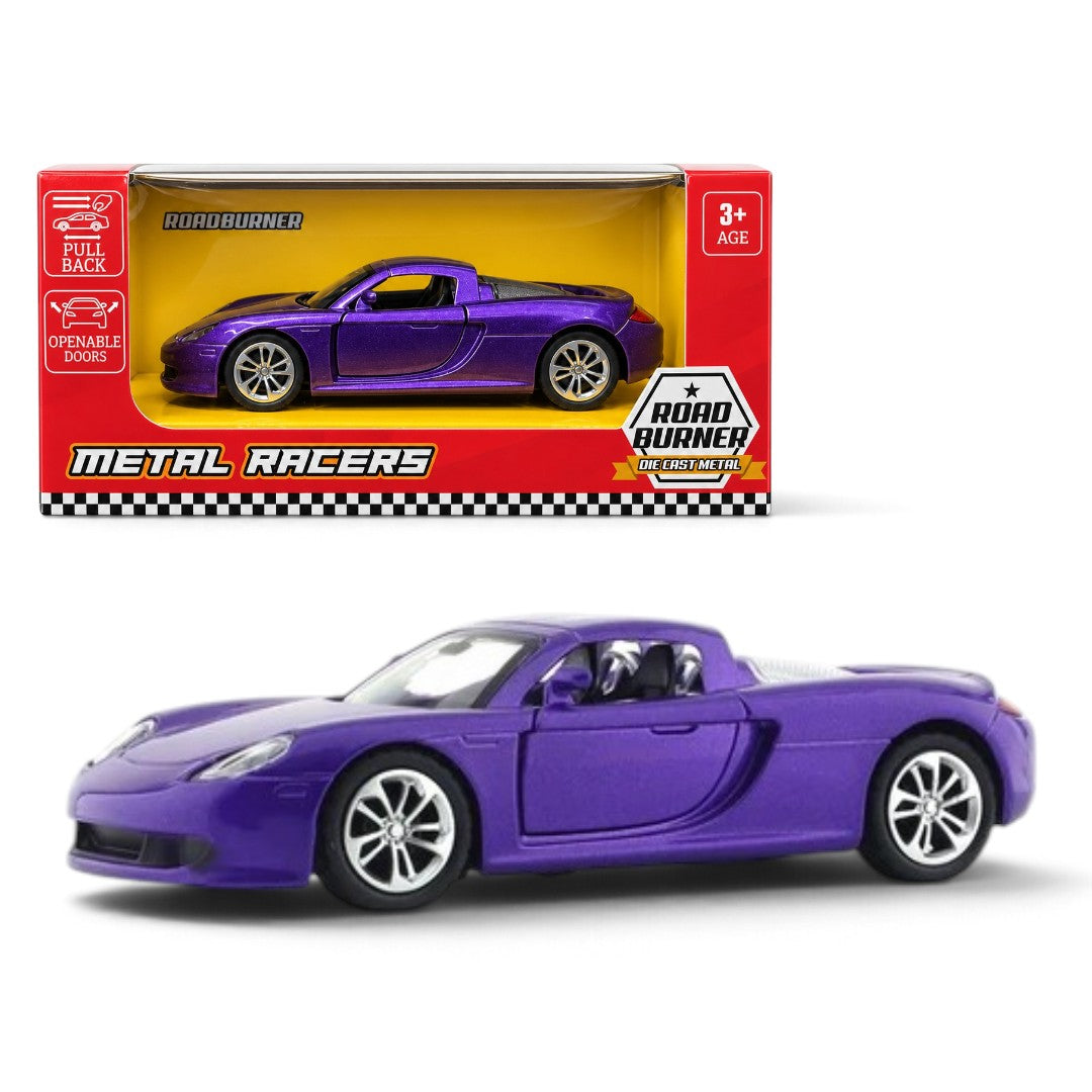 Road Burner 1:36 Purple Die-Cast Sports Car with Pull-Back Action & Opening Doors