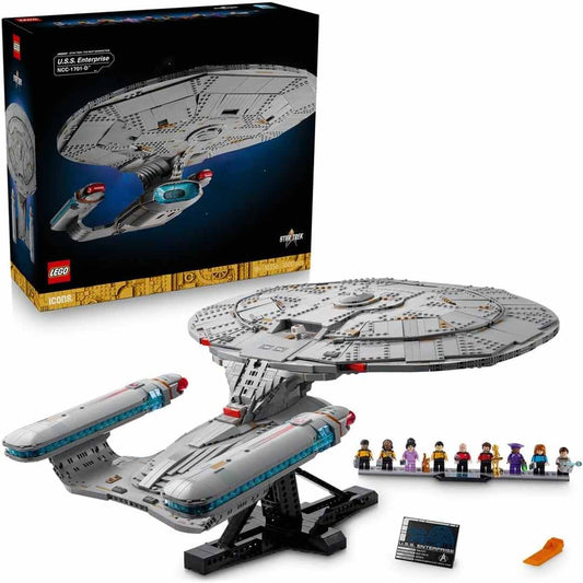 LEGO 10356 Icons U.S.S. Enterprise NCC-1701-D Starship Model – Collectible Display Set with Minifigures | Advanced Building Set for Adults