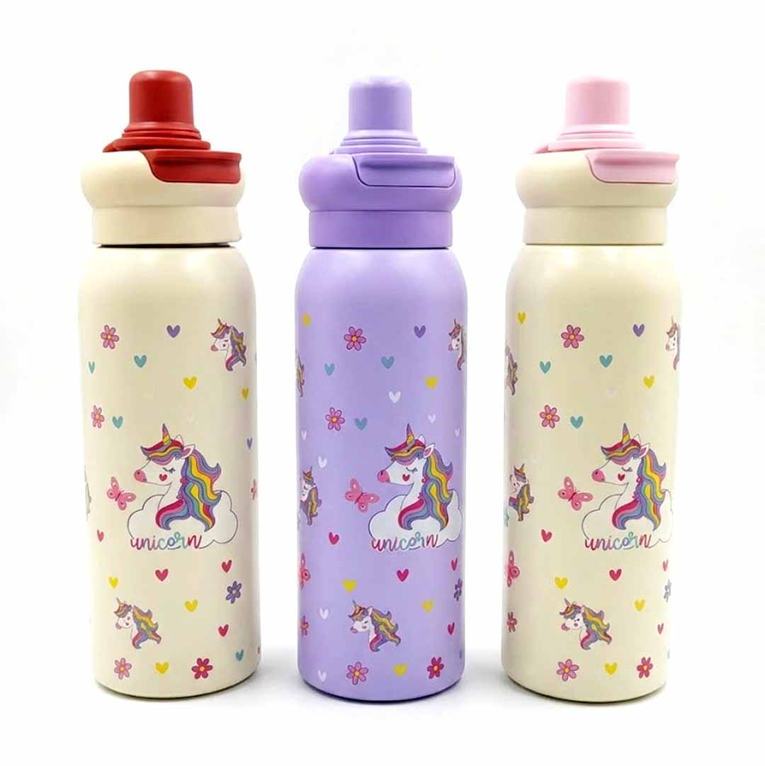 Kids Stainless Steel Unicorn Water Bottle 620ml with Straw Lid – Leakp ...