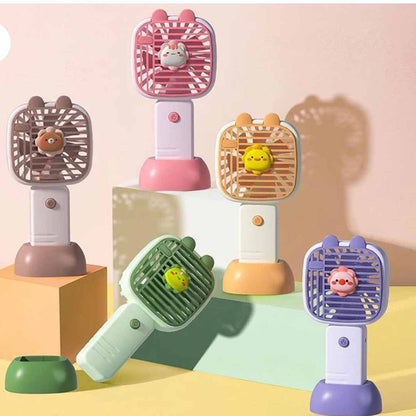Portable Handheld Mini Fan with Stand – Cute Cartoon Personal Cooling Fan for Travel, Office & Outdoor Use (Pack of 1)