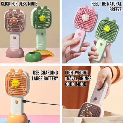 Portable Handheld Mini Fan with Stand – Cute Cartoon Personal Cooling Fan for Travel, Office & Outdoor Use (Pack of 1)