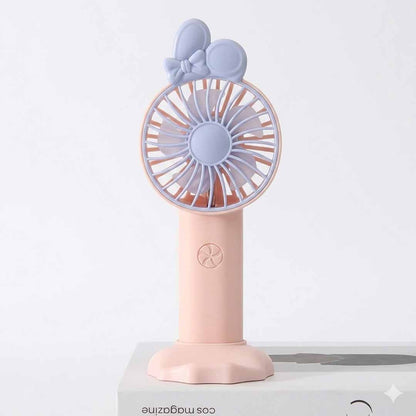 Portable Handheld Mini Fan with Stand – Cute Bow Design Personal Cooling Fan for Travel, Office & Outdoor Use (Pack of 1)