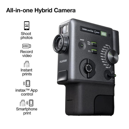 Fujifilm Instax Mini Evo Hybrid Camera Premium Edition – Instant Film Camera with 20 Instax Mini Film Shots & 100 Creative Effects | Hybrid Digital + Instant Prints