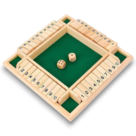 Simarr Wooden Shut the Box Dice Game – 4 Player Classic Number Board Game with Dice