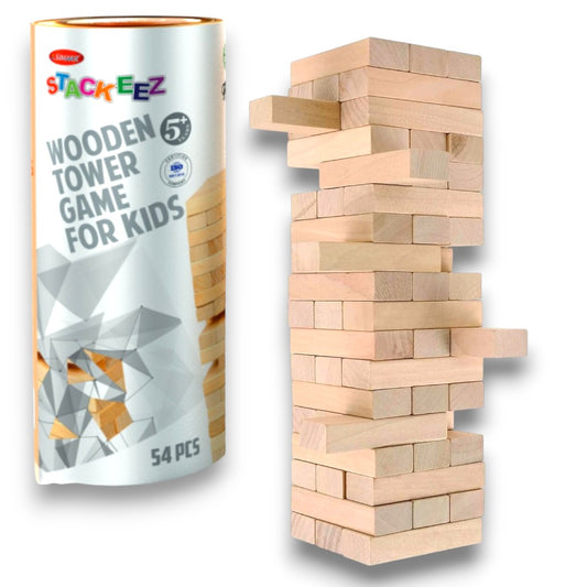 Simarr Wooden Tower Stacking Game – 54 PCS Classic Balance Block Game for Kids & Family | Wooden Building Blocks