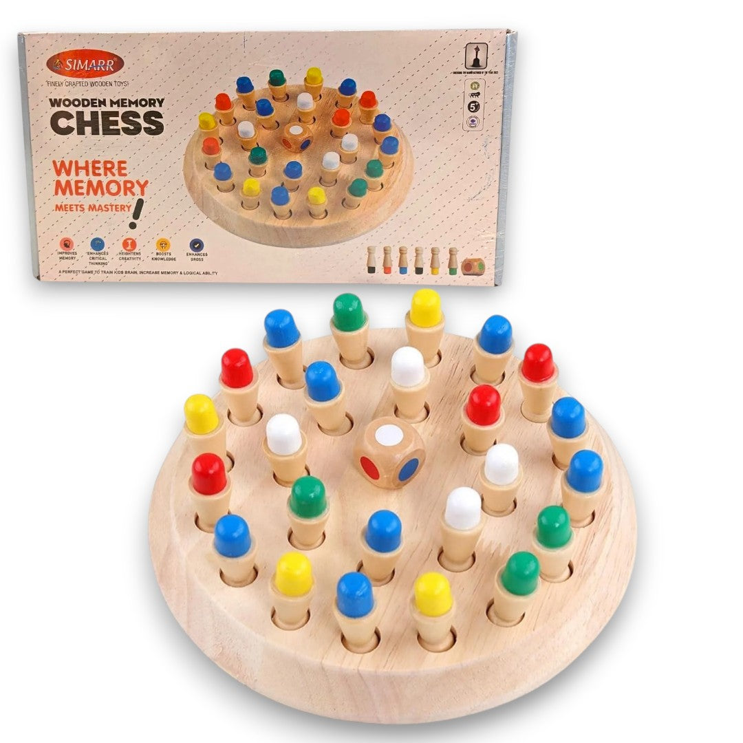 Simarr Wooden Memory Chess Game – Color Matching Memory Board Game with Dice for Kids & Family