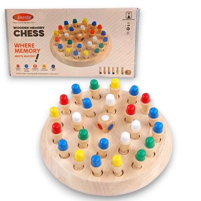 Simarr Wooden Memory Chess Game – Color Matching Memory Board Game with Dice for Kids & Family