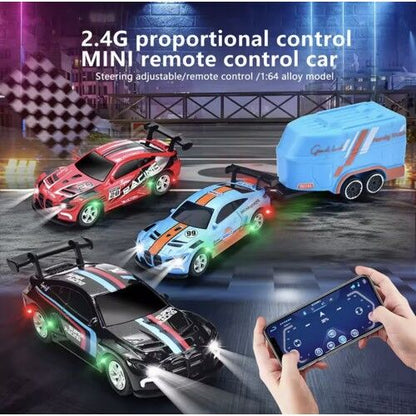 Trasped HG4-218 1:64 Mini RC Drift Racing Car – Dual Mode 2.4GHz Alloy Remote Control Car with LED Lights (2 Colors)